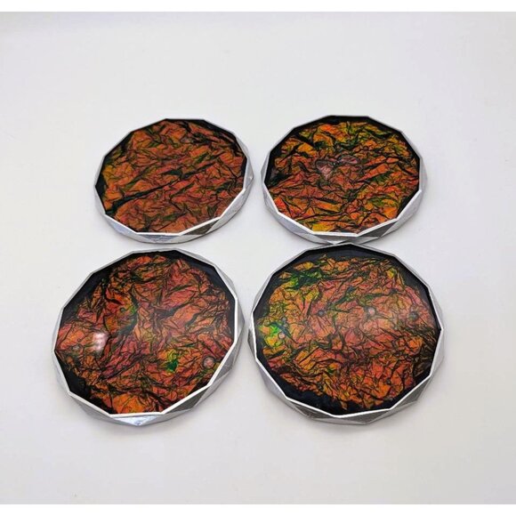 Iridescent Coasters Color Changing Silver Diamond Edge Handcrafted NEW - Picture 4 of 7
